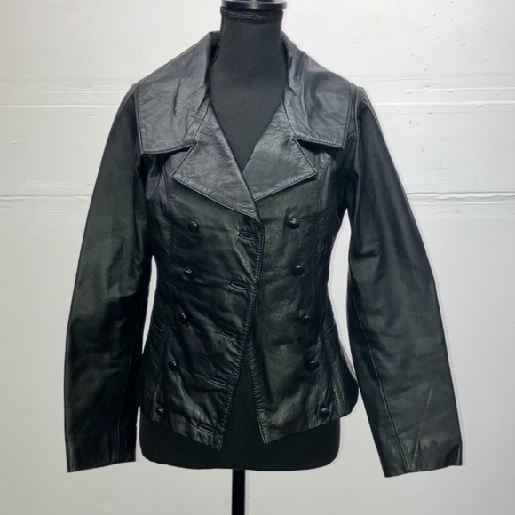 Black Leather double breasted jacket - Picture 7 of 13